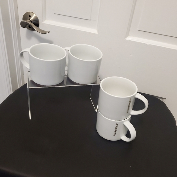 Starbucks Stackable White Mugs From 2012 With Red STRIPE - Picture 4 of 10